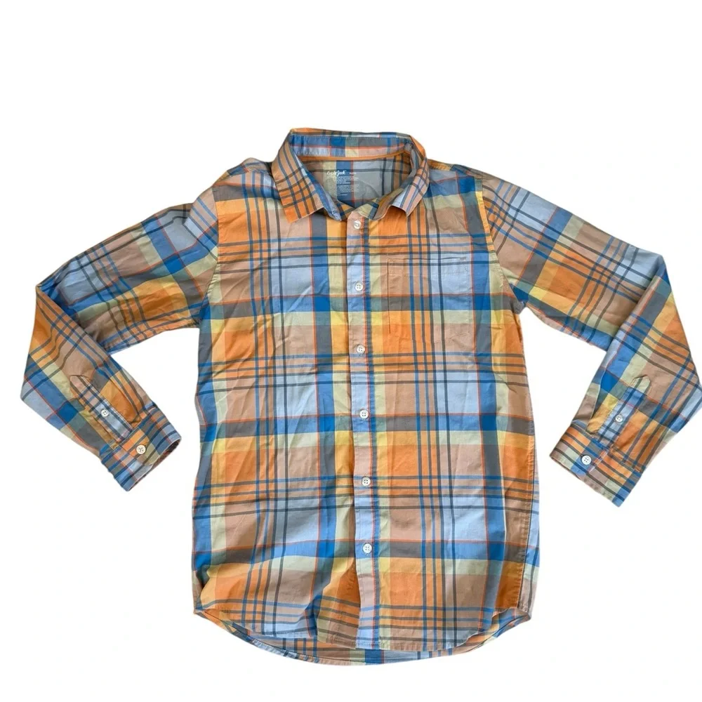 Plaid Button-Up Shirt in Orange and Blue - Picture 1 of 5